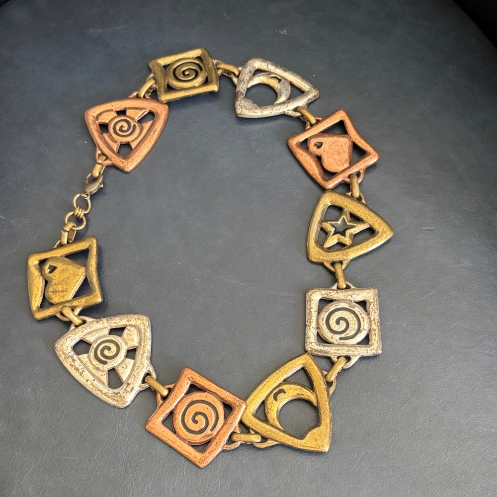 Artisan Geometric Gold, Silver and Bronze Necklace